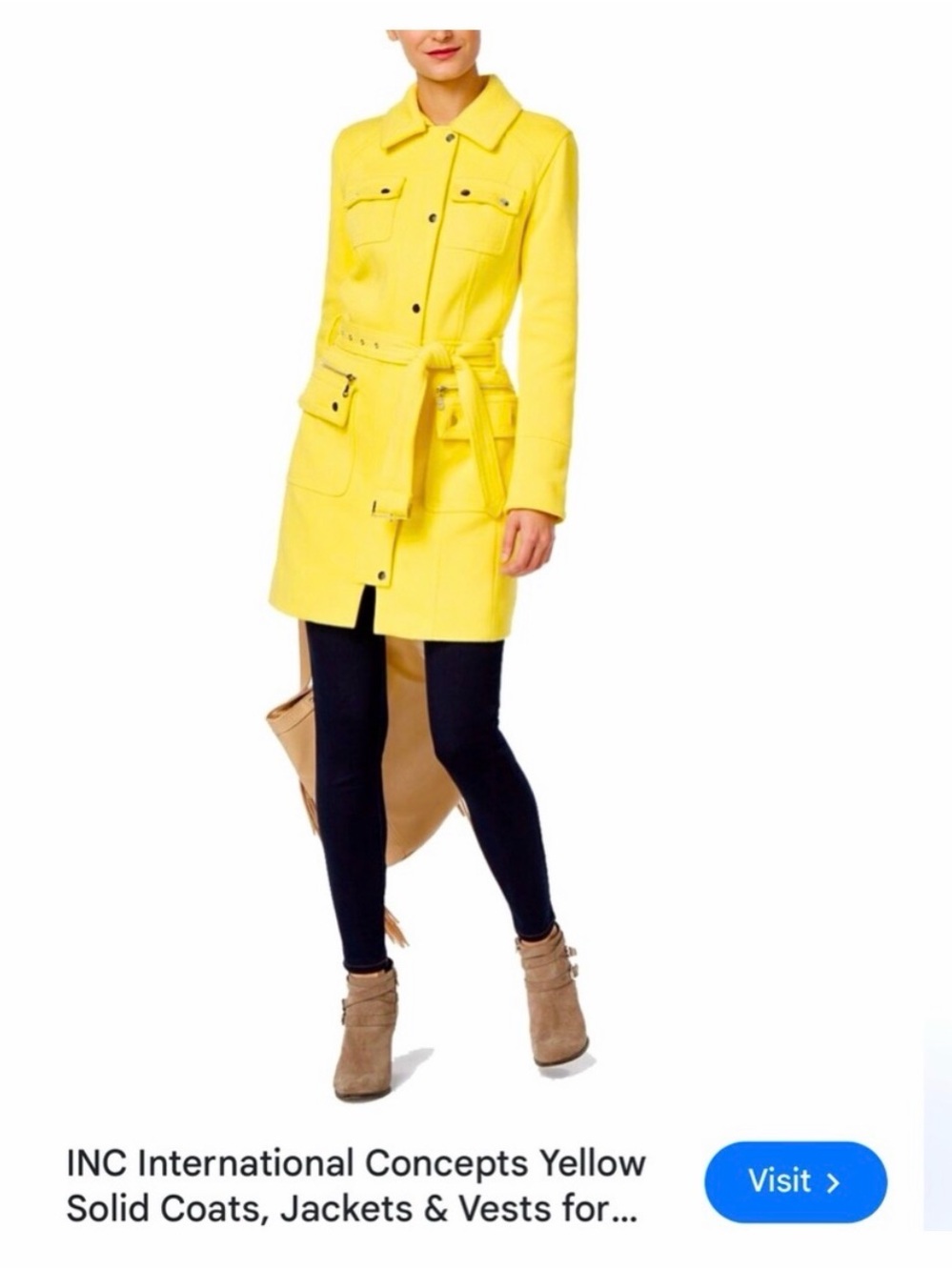 INC International Concepts Bright Yellow Military-Style Trench Coat medium